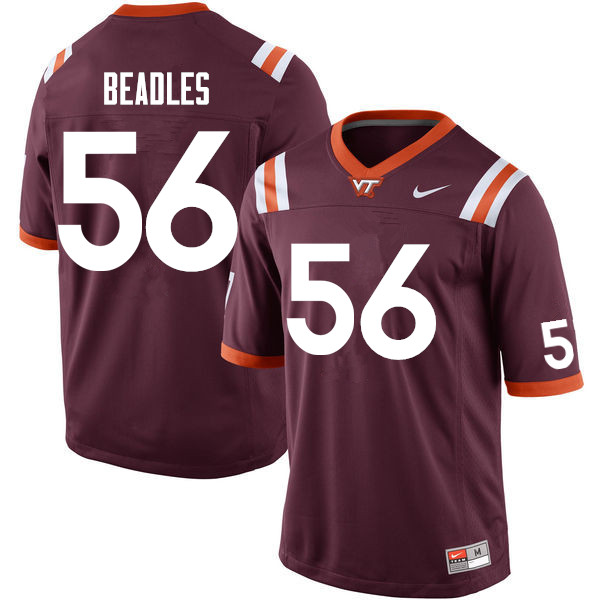 Men #56 Justin Beadles Virginia Tech Hokies College Football Jersey Sale-Maroon